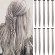 10pcs/Set 22-Inch Grey Clip-In Hair Extensions, Fashionable Colorful Hair Clips Suitable For Parties, Cosplay, And Women With Long Straight Hair - Grey - View 8