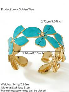 VceTd 1件装时尚甜美度假风花朵手镯，多色珐琅花卉开口手镯，金属宽开口手镯，适合女性日常通勤或度假佩戴，情人节浪漫礼物，时尚配饰 - 金黃色 - 查看 13