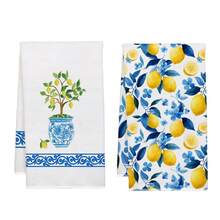 2pcs Summer Watercolor Blue & White Porcelain Vase, Lemon Tree Lemon Pattern Kitchen Towels, Soft Polyester Material Dish Cloths, Suitable For Kitchen Decor, Cleaning, Holiday Party Decoration, Kitchen & Bathroom Essentials, Home Decor, Housewarming Gift - Multicolor - View 10