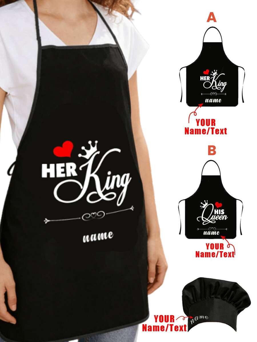 Personalized Romantic Couple Kitchen Apron - Customized Name/Text - Durable Bib-Style Apron - Wedding, Anniversary, Home, Party - Easy Clean Work Apron, Durable Fabric - Multicolor - View 1