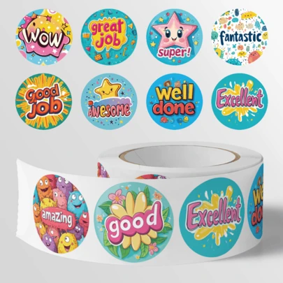 JOERBABU the little kangaroo Bobbie 500pcs/Roll Encouraging, Motivational English Graphic Stickers, Size: 2.5cm/1.0 Inch. Ideal Gift For Kids. Can Be Used To Decorate Books, Envelope Seals, Gift Wrapping, And Other Preferred Products