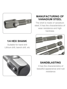 3pcs Chrome Vanadium Steel Socket Adapter Set, 1/4", 3/8", 1/2" Hex Shank Extension Drill Bits & Shaft Kit, Hex Shank Adapter Extension Suitable For Power Tools - Multicolor - View 7