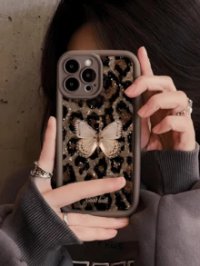 亮片钻石豹纹蝴蝶图案手机壳，时尚防震TPU保护套，兼容 17/17 Pro/17 Pro Max/16/11/13/15/15 Plus/15 Pro/15 Pro Max/12/14 Pro Max/11 Pro Max/12 Pro/12 Pro Max/13 Pro/13 Pro Max/14 Pro/14 Plus，Galaxy A56 5G/A06/A05/A05S/S25/S24/S23/S22 - 棕色 - 查看 7