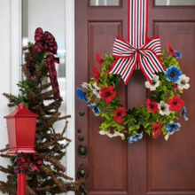 4th Of July Mini Wreaths Decorative Bow Fake Flower Red White And Blue Small Cabinet Wreaths For Home Decor - Green - View 3