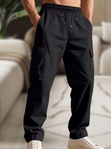 Men's Cargo Pants, Women's, 6 Pockets, Skate Style, Wide Leg, Drawstring Closure - Black - View 3