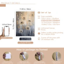1pc Modern Abstract Floral Canvas Art Poster - Dandelion, Grey And Gold Tones, Fashionable Home Decor, Framed Or Unframed, Suitable For Home, Apartment, Dorm, Hotel, Living Room, Bedroom, Bathroom, And Office - A - View 16