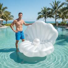 60-Inch Giant Inflatable Seashell Pool Float, Large Clam Raft For Adults, Heavy Duty PVC, Removable Pearl Ball Included, Ergonomic Shell Lounge Chair, Swimming Pool, Outdoor Backyard Party, Aesthetic Photo Prop, Bachelorette, Summer Beach Lake Ride-On - trắng - Xem 6
