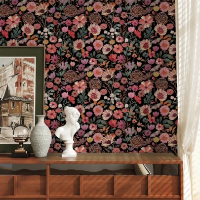 1 Cuộn Giấy Dán Tường Tự Dính Họa Tiết Hoa Văn, Phong Cách Đồng Quê Cổ Điển Đầy Màu Sắc, Giấy Dán Tường Chống Thấm Nước, Dễ Lắp Đặt và Tháo Gỡ, Thích Hợp Cho Nhà Bếp, Phòng Ăn, Phòng Khách, Phòng Ngủ, Phông Nền TV, Trang Trí Nội Thất Tủ, Kích Thước 17.32x118.11/196.85/393.7 Inch