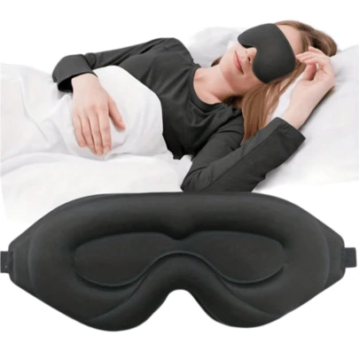 1个3D立体轮廓睡眠眼罩，可调节绑带适合不同头型，男女通用遮光眼罩，柔软舒适，适合夜班、旅行、瑜伽小憩、卧室、办公室等场合。