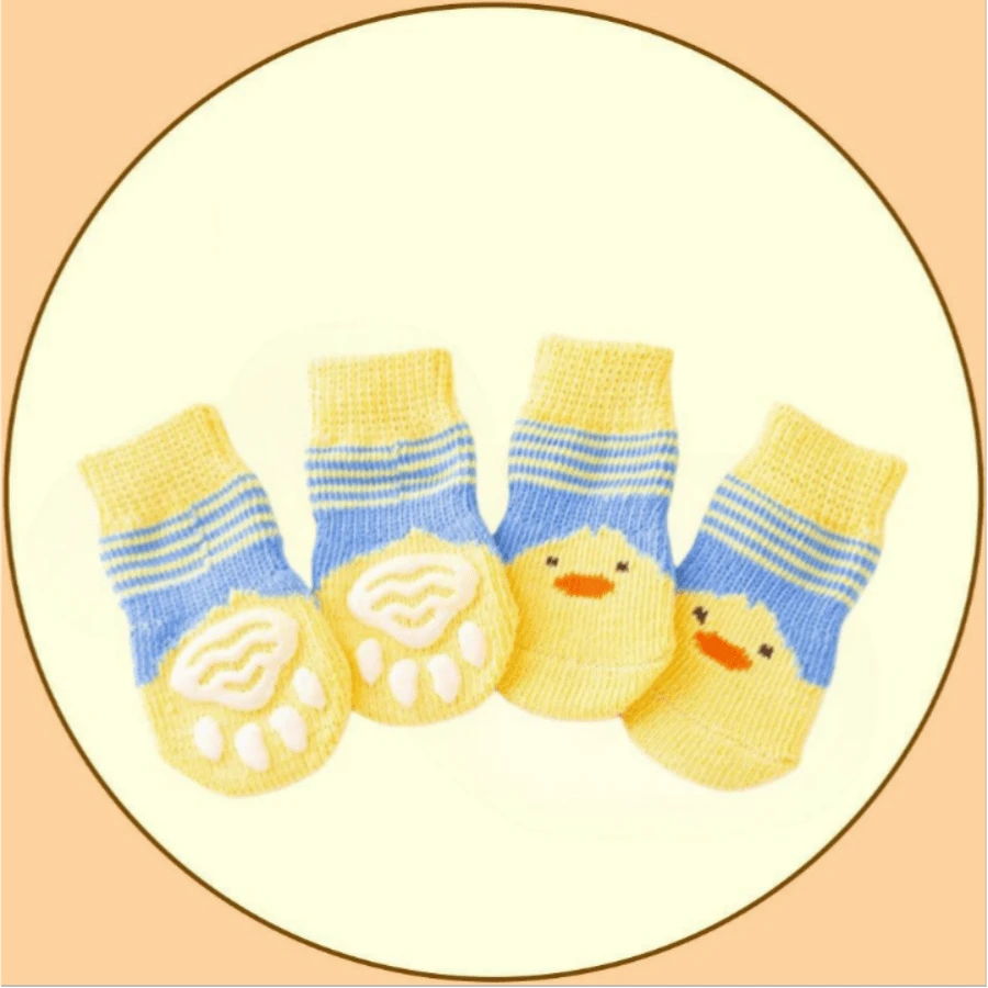 4只装宠物可爱袜子,狗狗鞋袜,宠物爪子保护套,防抓家具,秋冬季保暖,户外可穿,防滑透气 - 彩色 - 查看 1