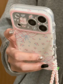 Funda de teléfono con estampado floral, lazo y cuadros, compatible con iPhone 17 Pro Max, 17 Pro, 17, 16 Pro Max, 16 Pro, 16, 15 Pro Max, 15 Pro, con correa de muñeca anti-pérdida, funda suave - Estampado floral a cuadros - Ver 5