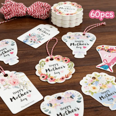 60 etiquetas colgantes con forma de corazón para el Día de la Madre con cordones, mejores etiquetas de regalo para mamá