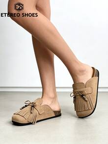 Women's Casual Flat Sandals, Outdoor Slippers, Adorned With Tassels And Beads, Suitable For Daily Commutes And For Spring And Autumn Holiday Outfits. - Lạc đà - Xem 3