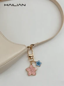 1个合金樱花钥匙扣，轻巧优雅的樱花设计，适合挂在包包上，也可作汽车钥匙链，情侣/生日/节日礼物，包包挂饰配件，教师节礼物配件 - 粉色 - 查看 10