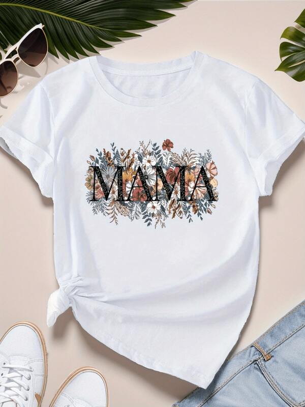 Bohemian Style MAMA Women's Short-Sleeve T-Shirt, Casual Lightweight Short-Sleeve T-Shirt, Women's Daily Wear (Loose Fit, Please Refer To The Size Chart) 2026 Ladies Summer Clothes