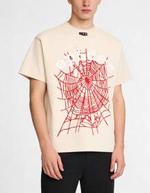 Sp5der Spider Letter Graphic T-Shirt , Hip Hop Streetwear Oversized Tee ,Casual Cotton Shirt, Pink Color - Apricot - View 3