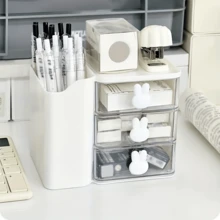 Hộp lưu trữ ngăn kéo 3 tầng, giá cắm bút, kệ sắp xếp bàn đa năng, ngăn kéo lưu trữ hình thỏ dễ thương, phụ kiện để bàn, tay cầm tai thỏ dễ thương, hộp lưu trữ mỹ phẩm, phòng ngủ, dụng cụ nhà bếp và văn phòng phẩm - Nhiều màu - Xem 1