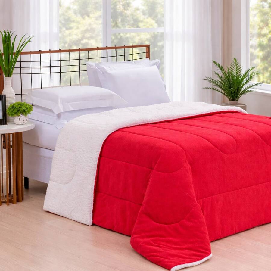 Sherpa Comforter With Blanket/Fitting Set, Queen Size, Thick, Assorted Colors, 2.40cm X 2.20cm - 紅色 - 查看 1