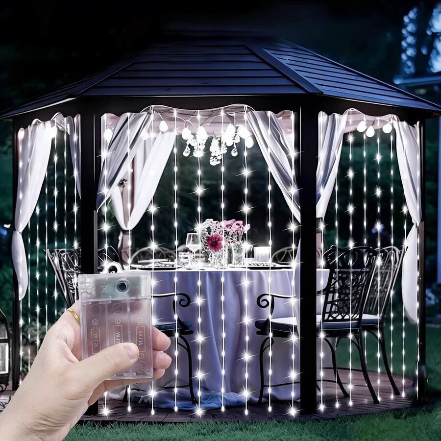 8 Modes Battery Operated Window Curtain Lights, 4 Color Changing Fairy String Lights For Garden, Fairy Wreath, Landscape Lighting, Camping Decor, Patio, Outdoor, Romantic Room Decor, Wedding Party, Christmas Halloween Decoration