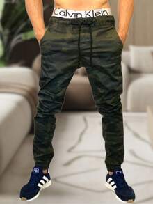 Men's Jogger Pants In Twill With Elastic Cuffs - Streetwear - Army Green - View 1