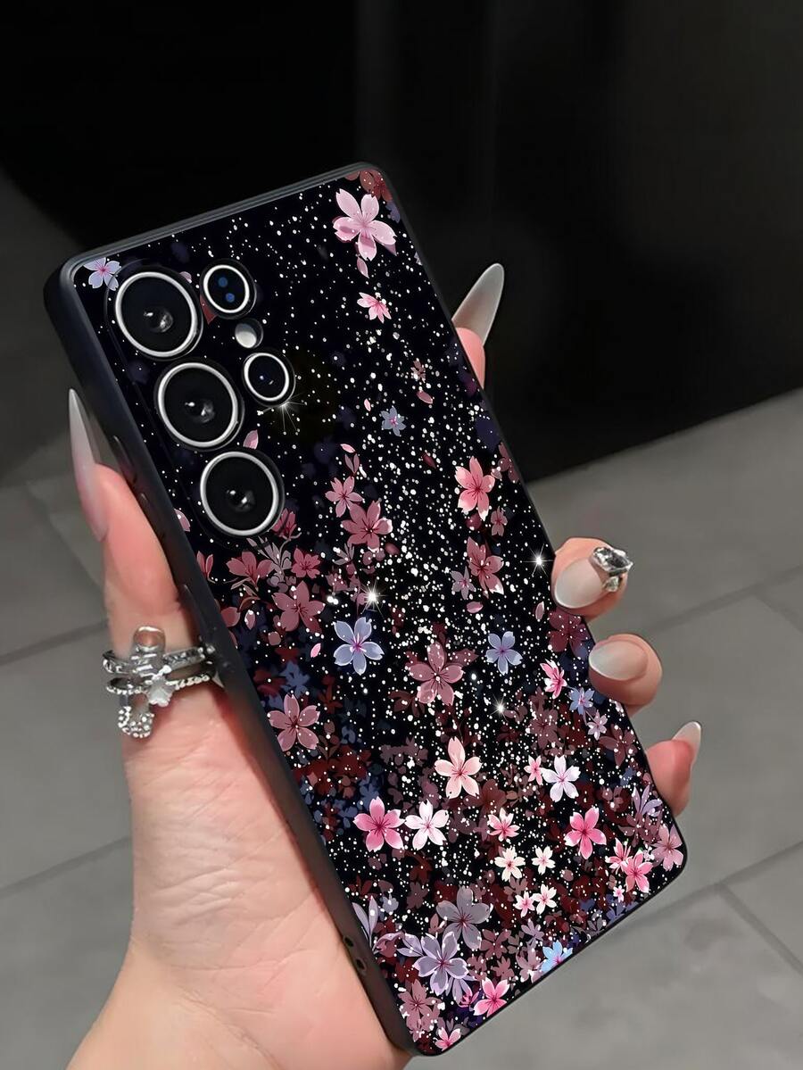 1个浪漫落花图案防摔防滑黑色手机壳,兼容三星Galaxy A04e/A05s/A13/A14/A15/A34/A35/A50/A52/A53/A54/S21/S22/S23/S24/S25/S25Ultra - 黑色 - 查看 1