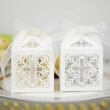 25pcs Cute Cross Gifts Boxes With Ribbons, Candy Boxes, Gift Favor Boxes For Shower Baptism First Communion Eid Mubarak Party Decorations Supplies Favors - 25pcs - View 10