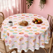 1pc Cute Tablecloth, Made Of Polyester Fabric, Washable And Reusable, With A Doughnut Design, Suitable For Dining Tables, Desks, Kitchens, Restaurants, Small Parties, Outdoor Camping, Wedding Table Decoration, Available In Multiple Sizes - A - View 3