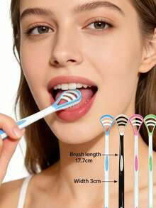 Dụng cụ làm sạch lưỡi, bàn chải vệ sinh răng miệng, dụng cụ cạo lưỡi làm thơm miệng, giải quyết vấn đề lưỡi trắng, loại bỏ cặn thức ăn, thiết kế cong, tận hưởng hơi thở thơm mát, dùng được cho cả nam và nữ. - Nhiều màu - Xem 2