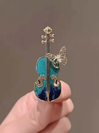 1 Broche de violín azul vintage, Alfiler personalizado, Joyería divertida, Regalo para amigos