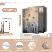 1pc Modern Abstract Floral Canvas Art Poster - Dandelion, Grey And Gold Tones, Fashionable Home Decor, Framed Or Unframed, Suitable For Home, Apartment, Dorm, Hotel, Living Room, Bedroom, Bathroom, And Office - A - View 20