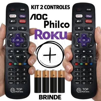 Kit 2 Controle Remoto Para Tv Philco / Aoc Roku Smart