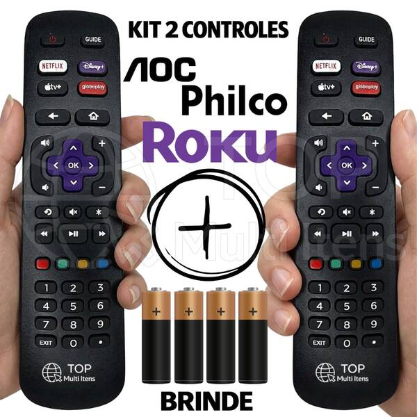 Kit 2 Controle Remoto Para Tv Philco / Aoc Roku Smart