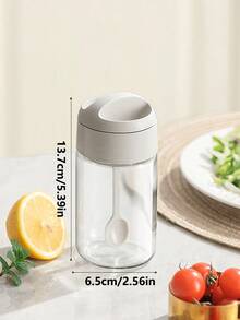 1pc 250ml Simple&Stylish Kitchen Glass Spice Jars, All-In-One 1.5g/0.053oz Salt Spoon Seasoning Storage Containers, Waterproof & Moisture-Proof, Durable & Easy To Clean - White - View 4