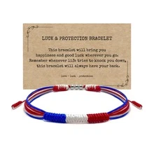 Global Flag Color Woven Bracelet, Colorful Rope & Bead Adjustable Woven Bracelet, USA & Colombia Flag Woven Bracelet, Unisex Wristband - Multicolor - View 9