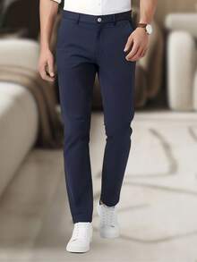 Men's Slim Fit Twill Pants, Original Size, Elastane, Men's Clothing, Factory Direct - Blue - View 2