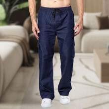 Men's Cargo Pants, Women's, 6 Pockets, Skate Style, Wide Leg, Drawstring Closure - Blue - View 6