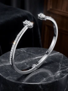 Swarovski 施华洛世奇 Attract 系列手镯，镀铑饰面，透明水晶，M 码 - 白色 - 查看 3
