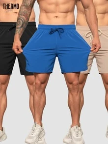 Kit 3 Shorts Elastane Mauricinho Beach Men's With Lycra Gym Running Cross Plain Basic - 黑色/米色/皇家 - 查看 1
