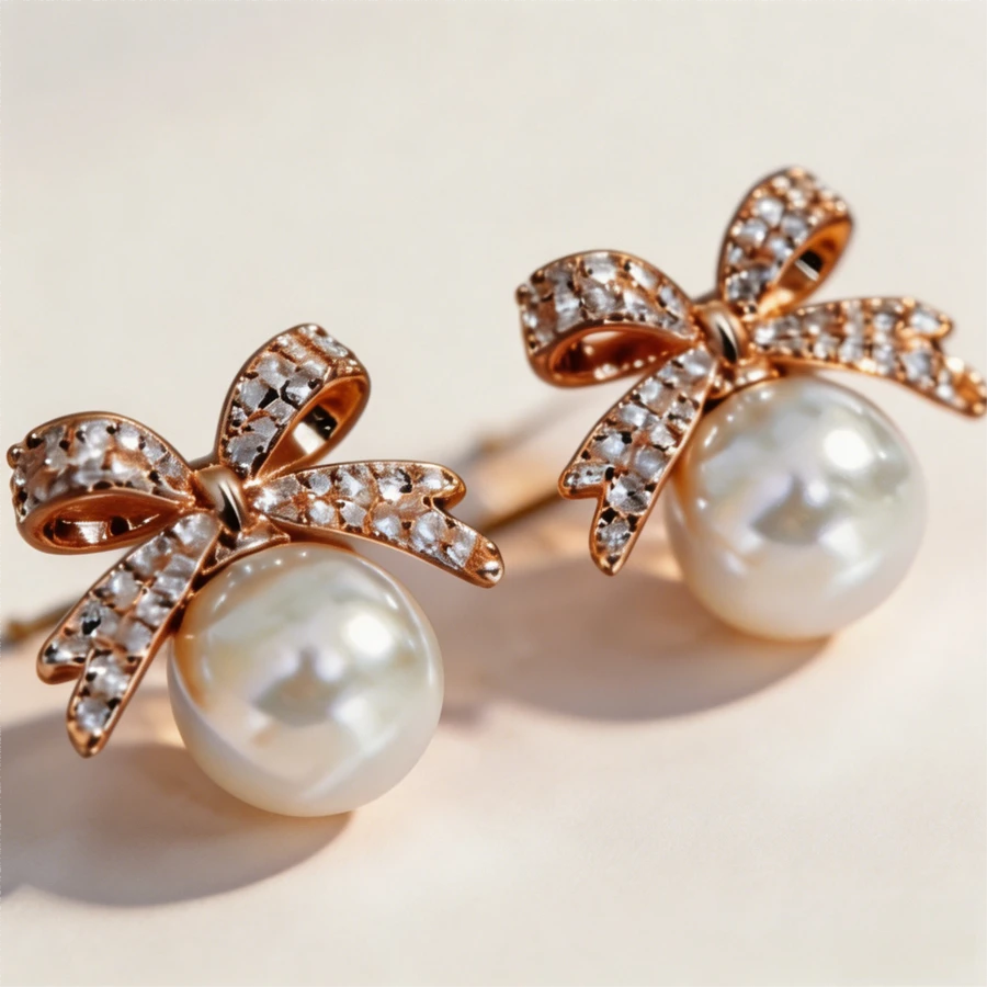 1pair Bowknot-Shaped Faux Pearl & Rhinestone Inlaid Earrings With Elegant And Sophisticated Design Valentines - 金色 - 查看 1