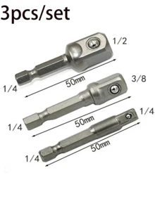 3pcs Chrome Vanadium Steel Socket Adapter Set, 1/4", 3/8", 1/2" Hex Shank Extension Drill Bits & Shaft Kit, Hex Shank Adapter Extension Suitable For Power Tools - Multicolor - View 8