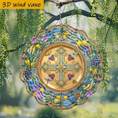 Bộ cối xay gió xoay 360° tự lắp ráp, đường kính 25,5 cm, trang trí hoa và bướm, mạ vàng, hoạt động bằng sức gió, dễ lắp đặt, thích hợp làm quà tặng Giáng sinh, Halloween và các ngày lễ khác.