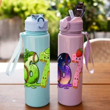 1pc 750ml Kids Water Bottle, Cute Funny Element Design Leak-Proof Straw Cup, Portable Kindergarten Water Bottle, Large Capacity Sports Water Bottle For Summer - Multicolor - View 3