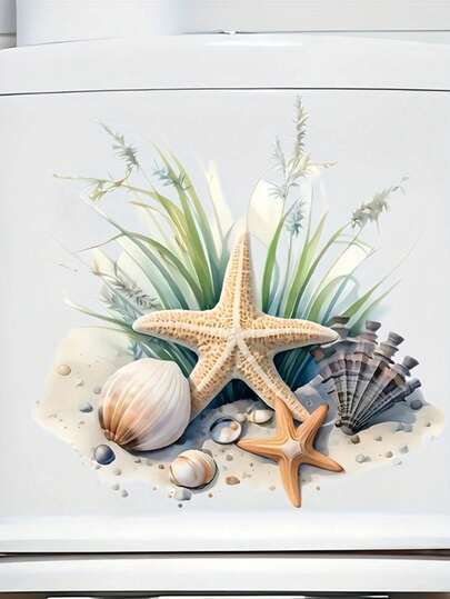 1pc Summer Beach Shell & Starfish Series Sticker, Suitable For Home Decor Wall Sticker, Toilet Mat Sticker, Tank Sticker, Adding Unique Elements To Summer Atmosphere