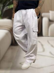 Men's Cargo Pants, Women's, 6 Pockets, Skate Style, Wide Leg, Drawstring Closure - White - View 4