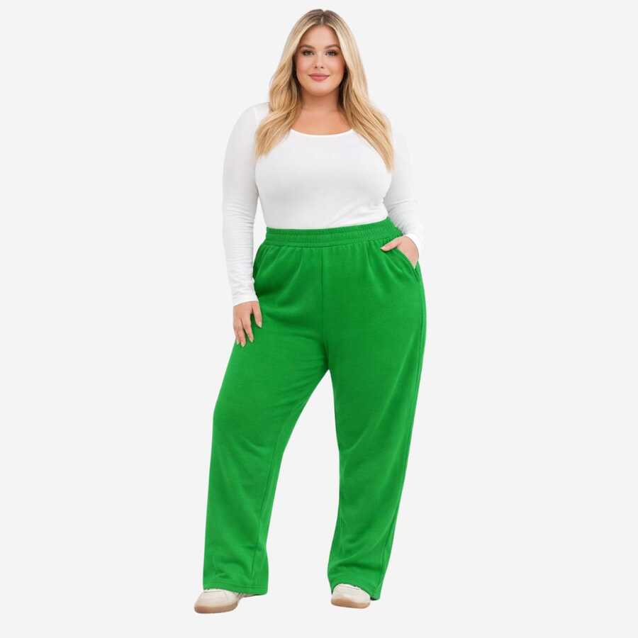 Plus Size Thick Fleece Sweatpants – Comfort And Style For Winter - Green - View 1