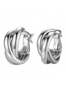 Conjunto de 2 brincos bicolores brilhantes e modernos, brincos elegantes e luxuosos para mulheres, ótimo presente para namorada ou amiga. - branco prateado - Ver 12