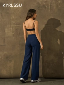 ZULIZ KYRLSSU 女士海军蓝高腰喇叭瑜伽裤，休闲运动喇叭裤 - 藏蓝色 - 查看 3