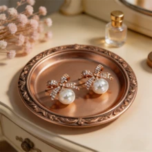 1pair Bowknot-Shaped Faux Pearl & Rhinestone Inlaid Earrings With Elegant And Sophisticated Design Valentines - 金色 - 查看 6