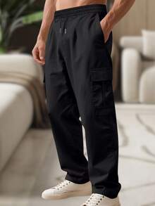 Men's Cargo Pants, Women's, 6 Pockets, Skate Style, Wide Leg, Drawstring Closure - Black - View 4