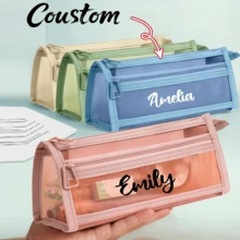 Hộp bút trong suốt có thể tùy chỉnh tên, cần thiết cho học sinh/thi cử, hộp bút thiết kế dạng lưới, đồ dùng học tập tối giản, lựa chọn hoàn hảo cho năm học mới, đồ dùng học tập - Hộp bút chì thiết kế dạng lưới - Xem 10